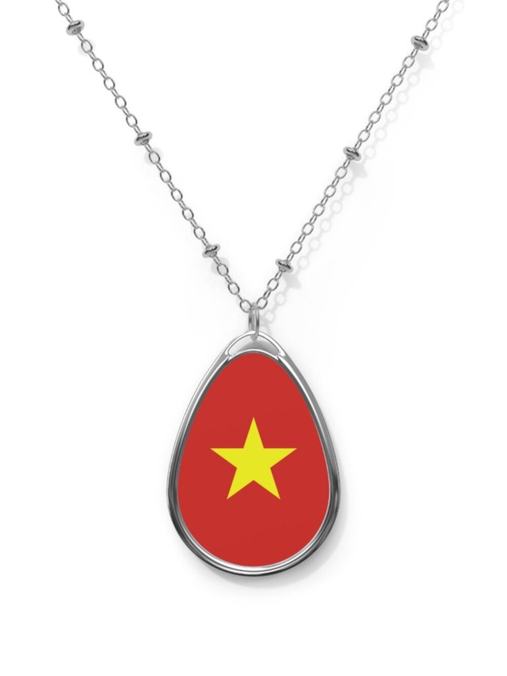 Vietnam Flag Oval Necklace – Patriotic Pendant Gift - One Size / Silver
